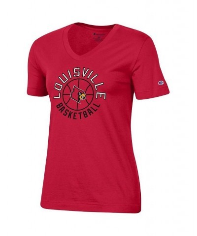 Women's Red Louisville Cardinals Basketball V-Neck T-shirt Red $14.35 Tops