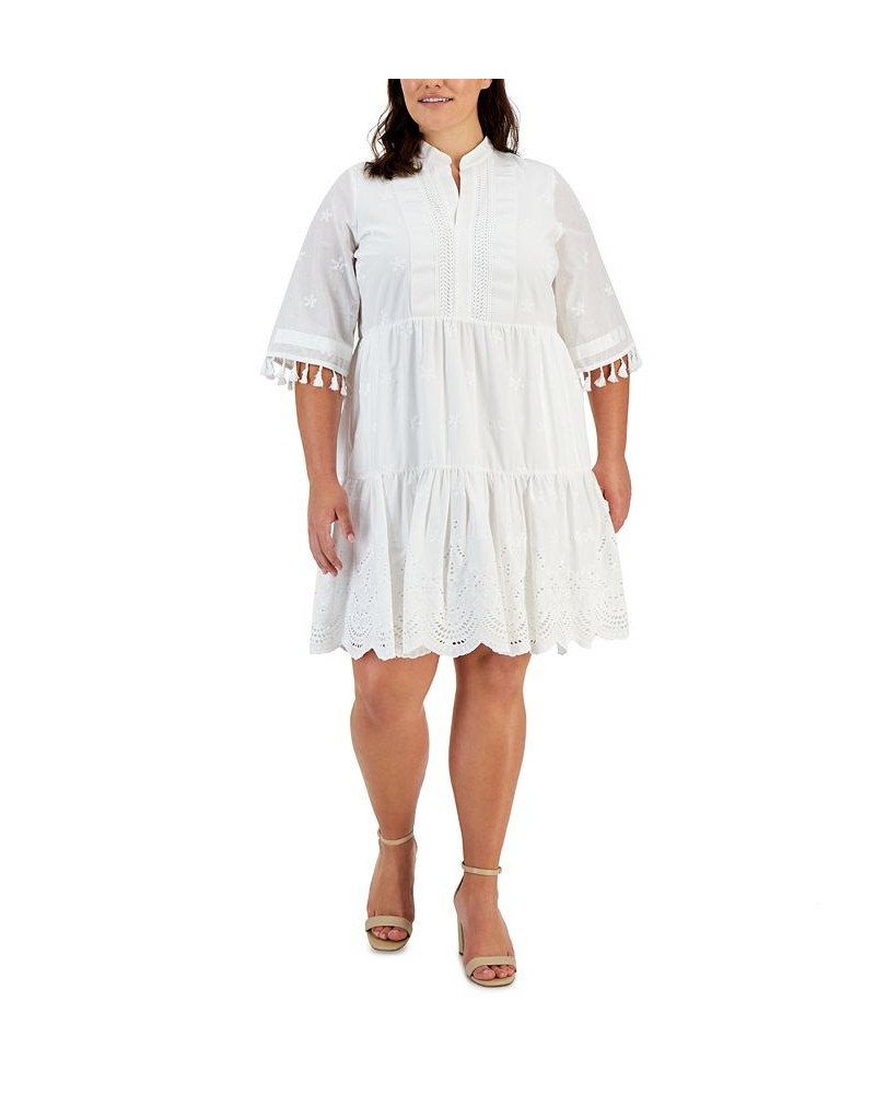 Plus Size Eyelet Tasseled-Sleeve Tiered Dress Ivory $82.81 Dresses