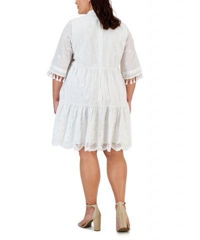 Plus Size Eyelet Tasseled-Sleeve Tiered Dress Ivory $82.81 Dresses