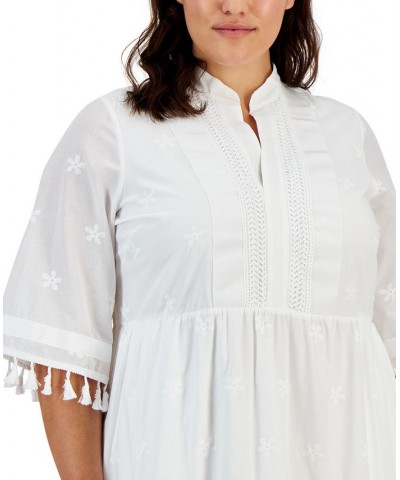 Plus Size Eyelet Tasseled-Sleeve Tiered Dress Ivory $82.81 Dresses