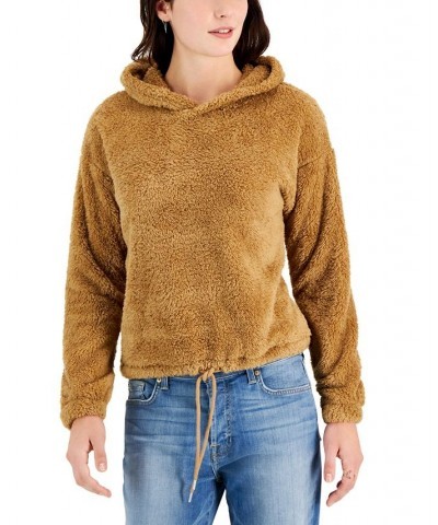 Juniors' Plush Drawstring-Hem Hoodie Brown $8.73 Tops