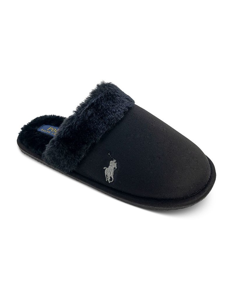 Women's Faux-Fur-Lined Scuff Slippers Black $20.35 Shoes