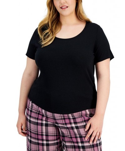 Plus Size Ribbed Short-Sleeve Top Black $10.98 Sleepwear