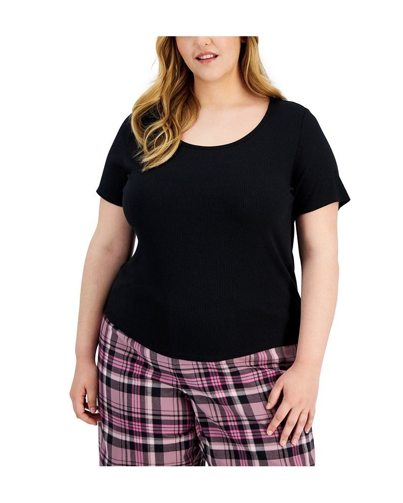 Plus Size Ribbed Short-Sleeve Top Black $10.98 Sleepwear