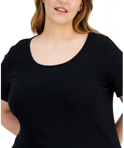 Plus Size Ribbed Short-Sleeve Top Black $10.98 Sleepwear