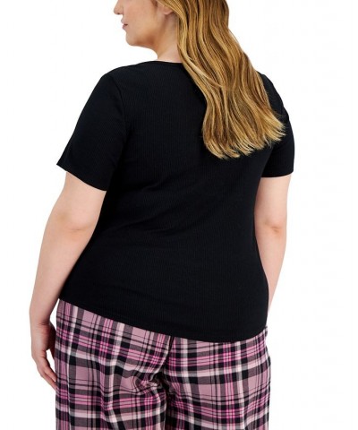 Plus Size Ribbed Short-Sleeve Top Black $10.98 Sleepwear