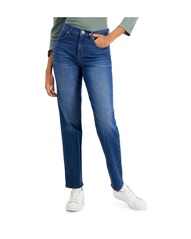 Women's Drapey Embroidered Blouse & Curvy-Fit High Rise Straight-Leg Jeans Quiet Pine Wash $21.07 Jeans