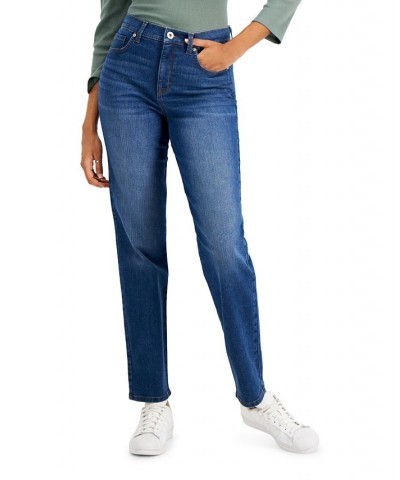 Women's Drapey Embroidered Blouse & Curvy-Fit High Rise Straight-Leg Jeans Quiet Pine Wash $21.07 Jeans