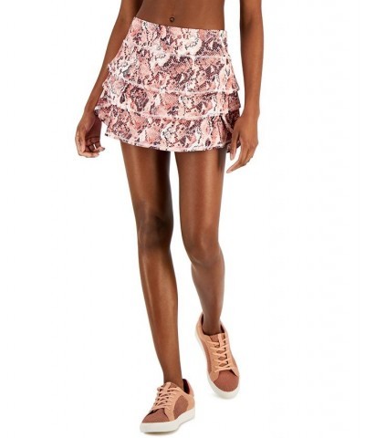 Women's Snake-Print Knit Flouncy Skort Lip Gloss $12.25 Skirts