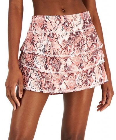 Women's Snake-Print Knit Flouncy Skort Lip Gloss $12.25 Skirts