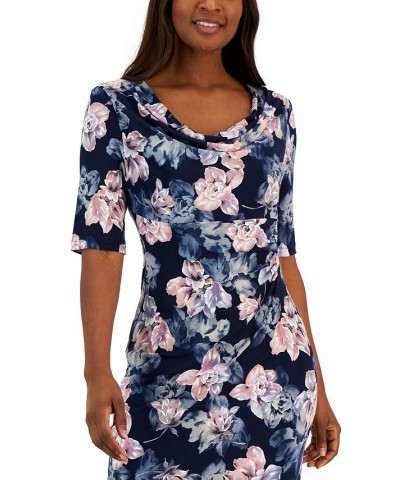 Women's Floral-Print Elbow-Sleeve Sheath Dress Dark Pink $20.68 Dresses