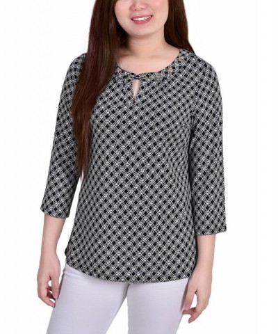 Petite Size 3/4 Sleeve Grommet Top Black, White New Iconic $21.73 Tops