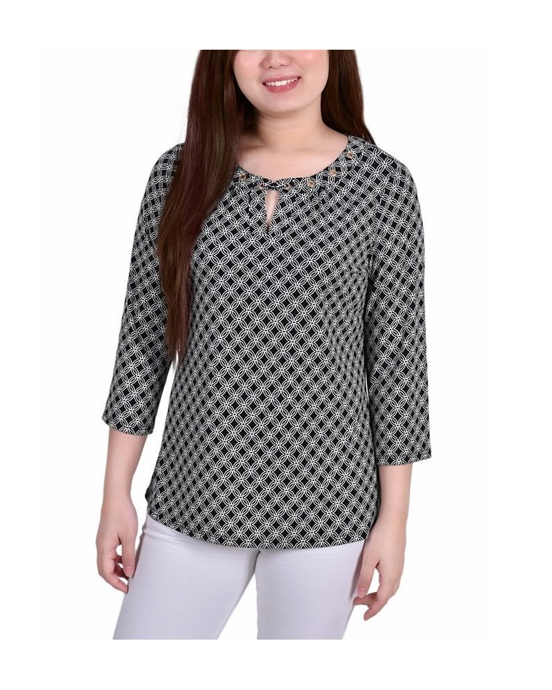 Petite Size 3/4 Sleeve Grommet Top Black, White New Iconic $21.73 Tops