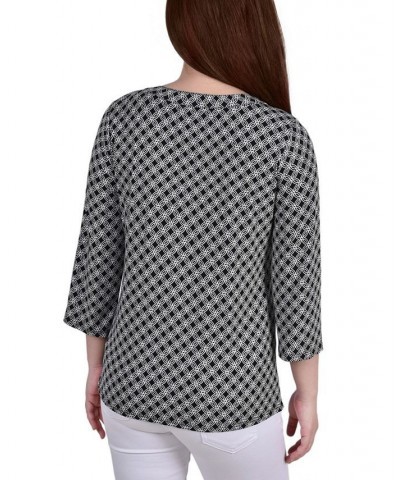 Petite Size 3/4 Sleeve Grommet Top Black, White New Iconic $21.73 Tops