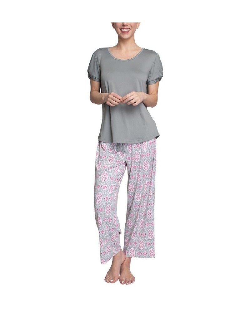 Solid Top & Printed Pants Pajama Set Gray $27.84 Sleepwear