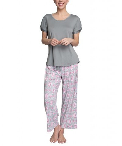 Solid Top & Printed Pants Pajama Set Gray $27.84 Sleepwear