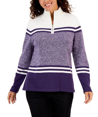 Women's Mapleton Half-Zip Cotton Sweater Purple $14.87 Sweaters