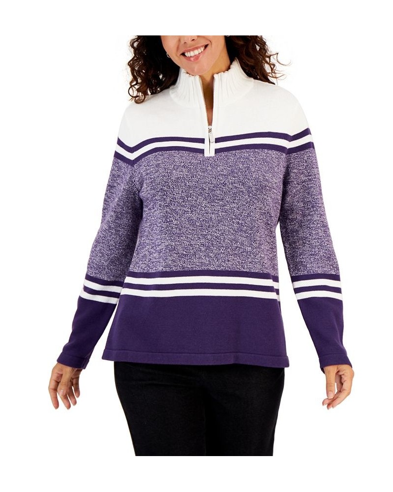 Women's Mapleton Half-Zip Cotton Sweater Purple $14.87 Sweaters