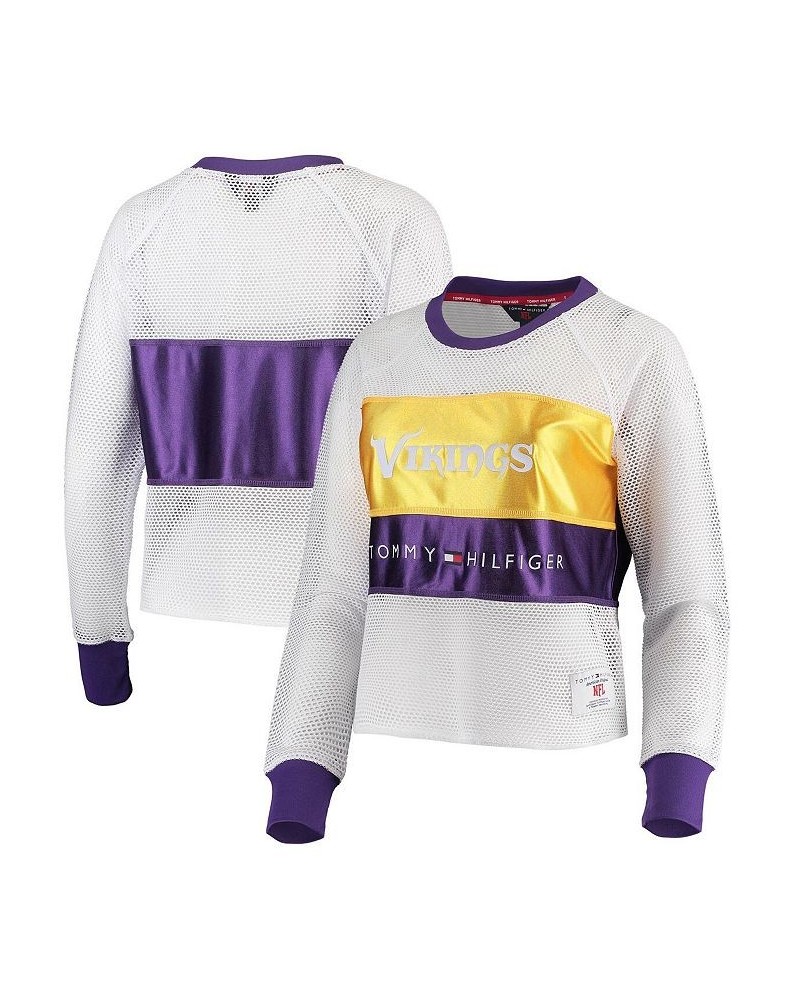 Women's White and Gold Minnesota Vikings Mesh Raglan Long Sleeve T-shirt White, Gold $37.09 Tops