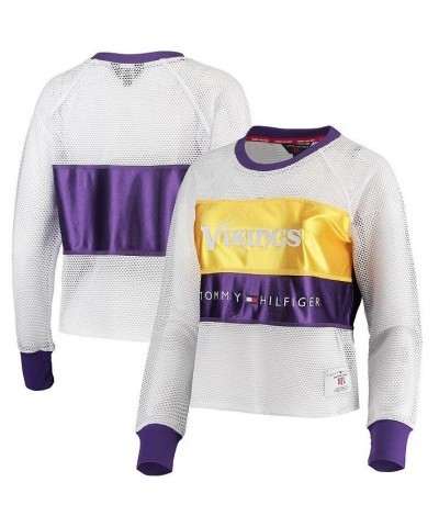 Women's White and Gold Minnesota Vikings Mesh Raglan Long Sleeve T-shirt White, Gold $37.09 Tops