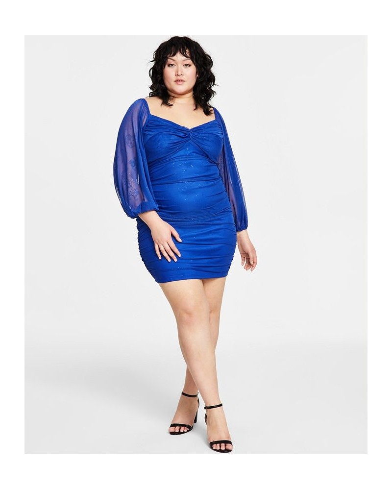 Trendy Plus Size Ruched Glitter Bodycon Dress Royal/Royal $26.39 Dresses