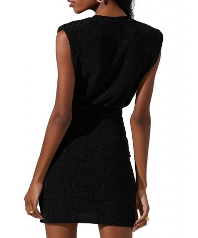 Women's Lunette Glitter Twist-Front Bodycon Mini Dress Black Metallic $43.63 Dresses