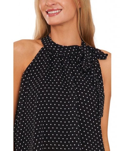 Women's Polka Dot Double Layer Halter Blouse Rich Black $37.38 Tops