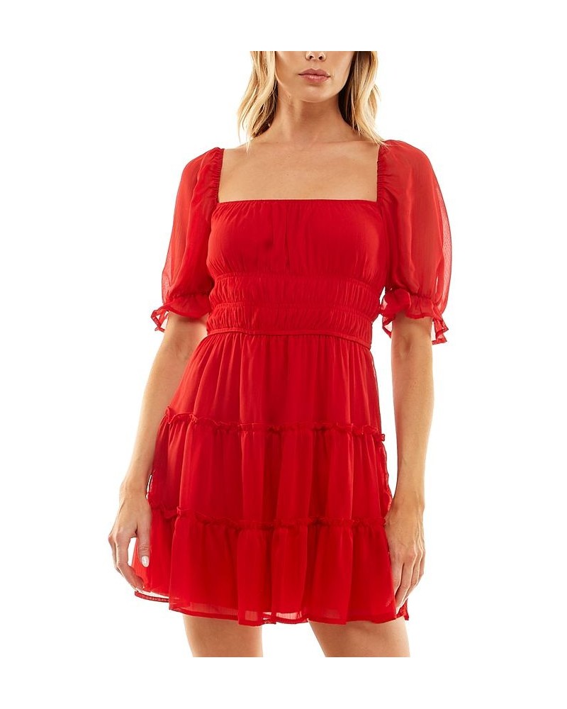 Juniors' Ruched-Waist Tiered Chiffon Fit & Flare Dress Red $26.55 Dresses