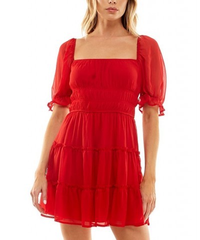 Juniors' Ruched-Waist Tiered Chiffon Fit & Flare Dress Red $26.55 Dresses