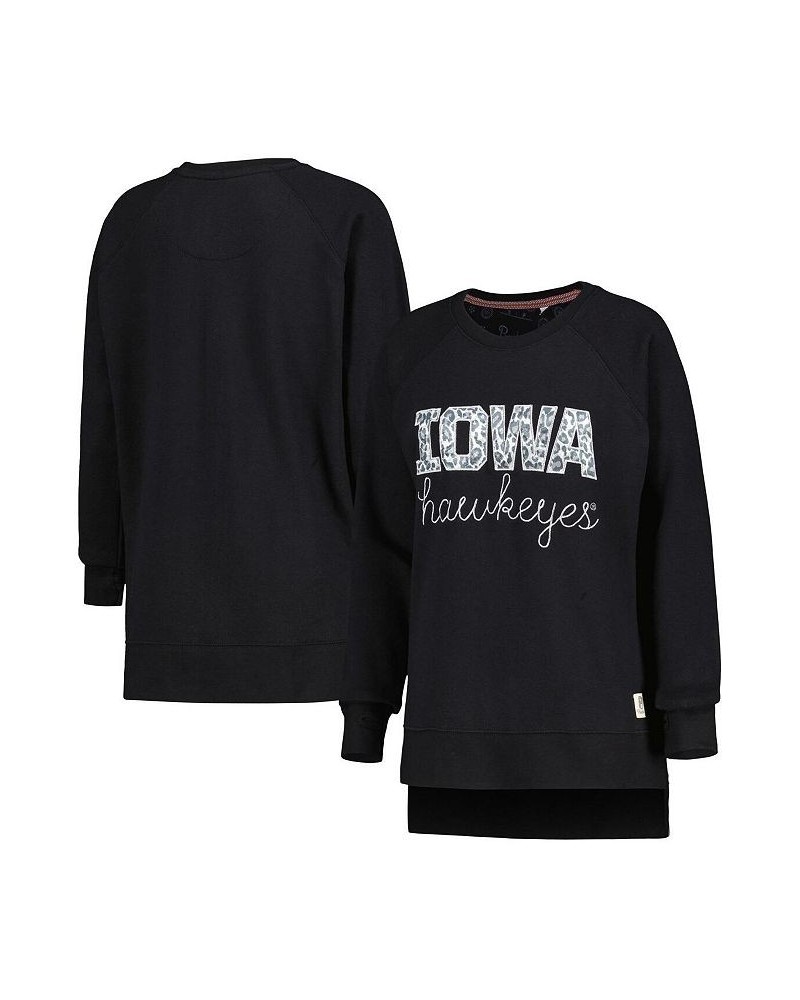 Women's Black Iowa Hawkeyes Steamboat Animal Print Raglan Pullover Sweatshirt Black $28.70 Sweatshirts