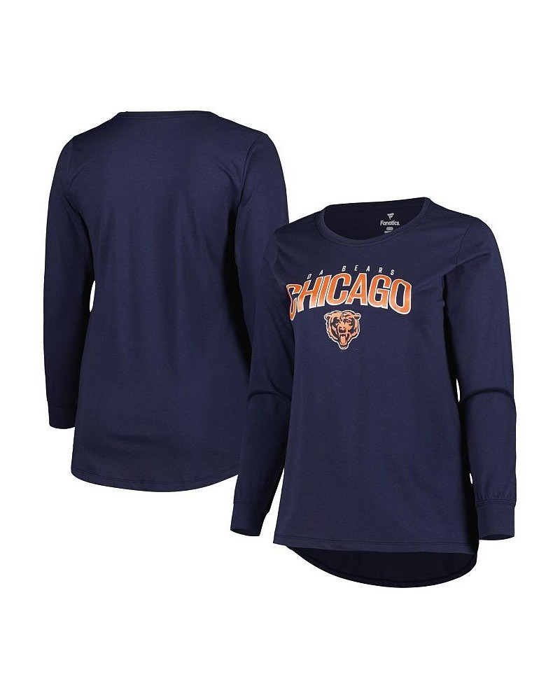 Women's Branded Navy Chicago Bears Plus Size Measure Distance Scoop Neck Long Sleeve T-shirt Blue $24.50 Tops