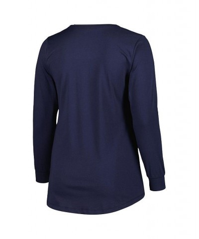 Women's Branded Navy Chicago Bears Plus Size Measure Distance Scoop Neck Long Sleeve T-shirt Blue $24.50 Tops