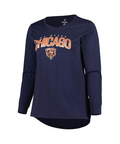 Women's Branded Navy Chicago Bears Plus Size Measure Distance Scoop Neck Long Sleeve T-shirt Blue $24.50 Tops