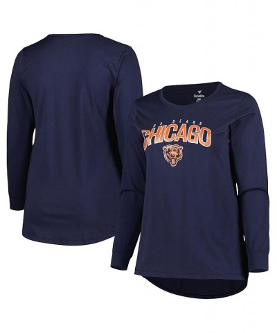 Women's Branded Navy Chicago Bears Plus Size Measure Distance Scoop Neck Long Sleeve T-shirt Blue $24.50 Tops