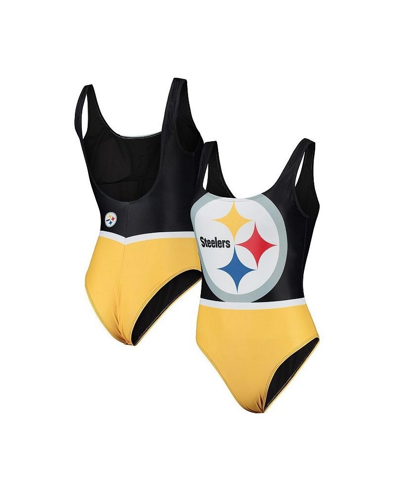 Women's Black Pittsburgh Steelers Team One-Piece Swimsuit Black $33.79 Swimsuits