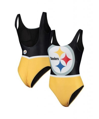 Women's Black Pittsburgh Steelers Team One-Piece Swimsuit Black $33.79 Swimsuits