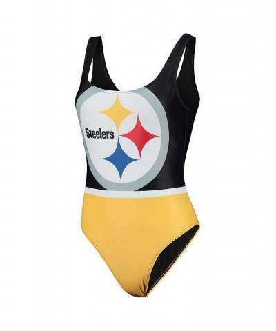 Women's Black Pittsburgh Steelers Team One-Piece Swimsuit Black $33.79 Swimsuits