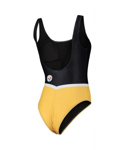 Women's Black Pittsburgh Steelers Team One-Piece Swimsuit Black $33.79 Swimsuits