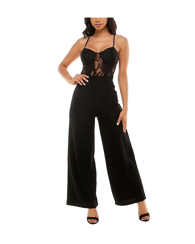 Juniors' Lace-Bodice Jumpsuit Black $13.92 Pants