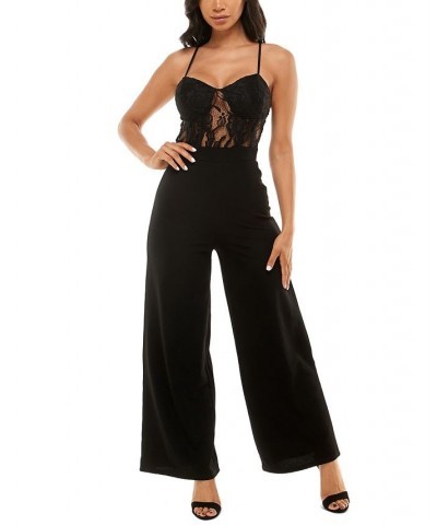 Juniors' Lace-Bodice Jumpsuit Black $13.92 Pants