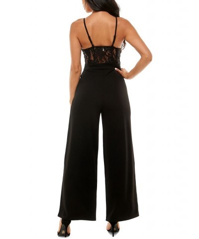 Juniors' Lace-Bodice Jumpsuit Black $13.92 Pants