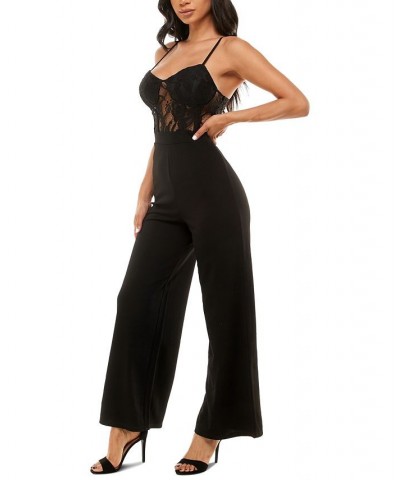 Juniors' Lace-Bodice Jumpsuit Black $13.92 Pants