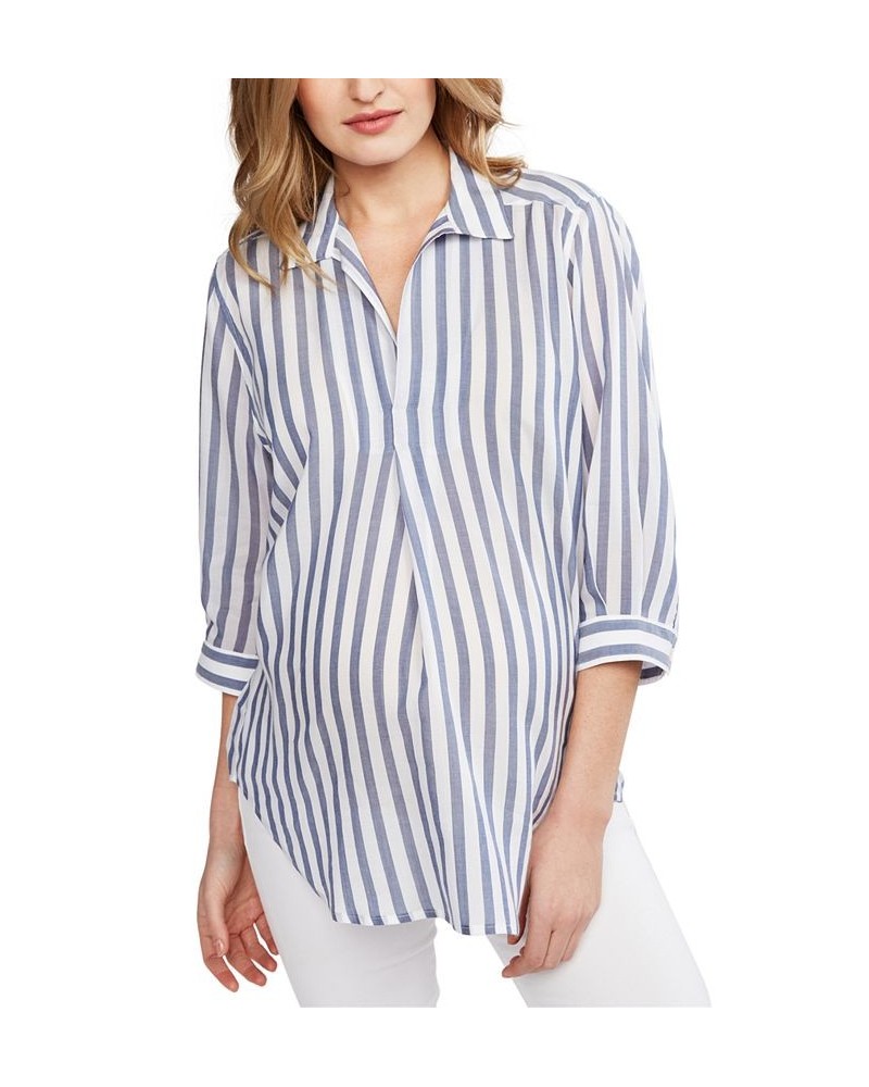 Milano Maternity Pullover Split-Neck Blouse Navy Stripe $64.78 Tops