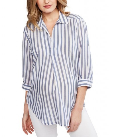 Milano Maternity Pullover Split-Neck Blouse Navy Stripe $64.78 Tops