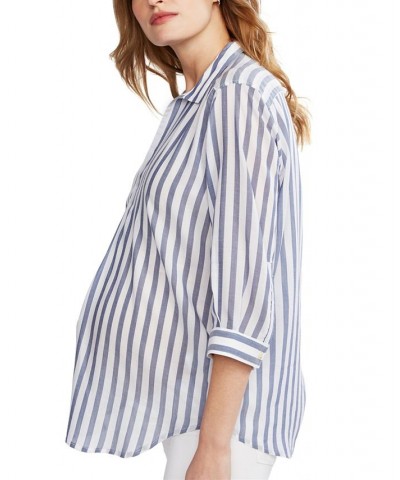 Milano Maternity Pullover Split-Neck Blouse Navy Stripe $64.78 Tops