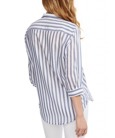 Milano Maternity Pullover Split-Neck Blouse Navy Stripe $64.78 Tops