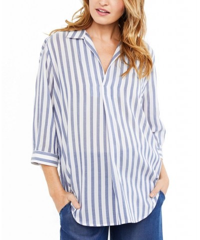 Milano Maternity Pullover Split-Neck Blouse Navy Stripe $64.78 Tops