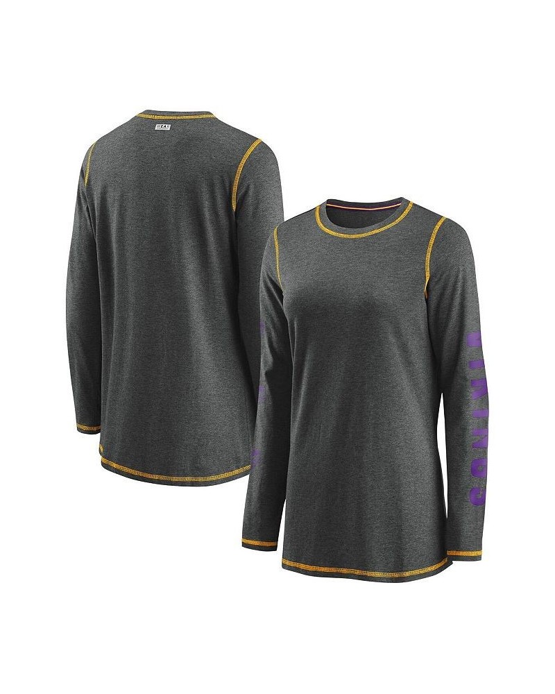 Women's Minnesota Vikings Contrast Stitch Tri-Blend Long Sleeve T-shirt Heathered Charcoal $27.49 Tops