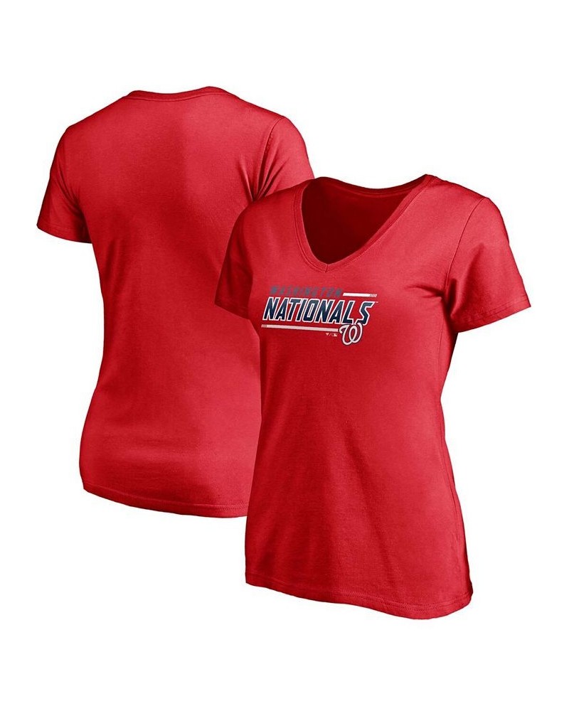 Women's Red Washington Nationals Plus Size Mascot in Bounds V-Neck T-shirt Red $21.65 Tops