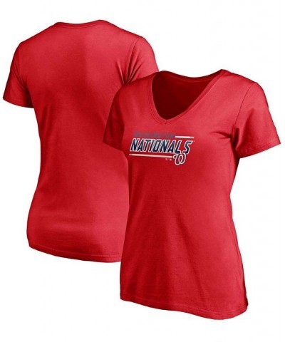 Women's Red Washington Nationals Plus Size Mascot in Bounds V-Neck T-shirt Red $21.65 Tops